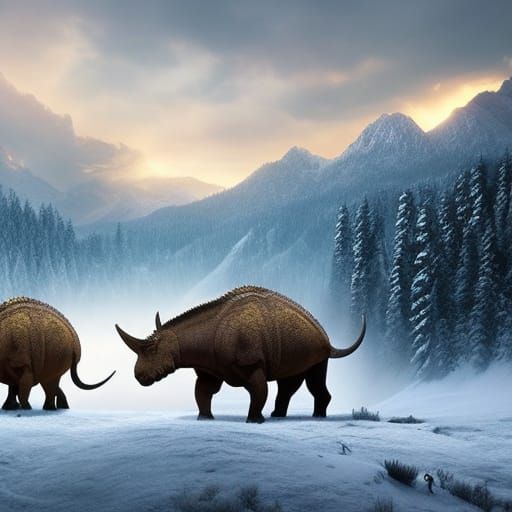 Triceratops in a snowy valley Epic cinematic brilliant stunn...