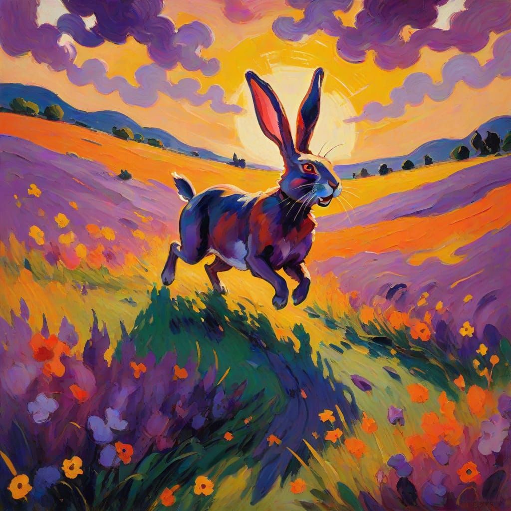 Rabbit in a Vibrant Expressionist Landscape - AI Art