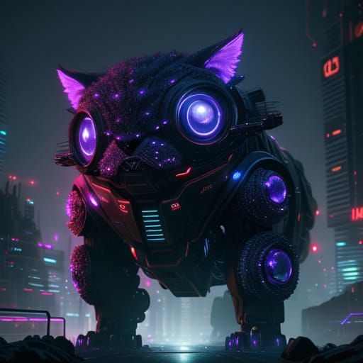 Fluffy Sci-Fi Creature with Cybernetic Implants