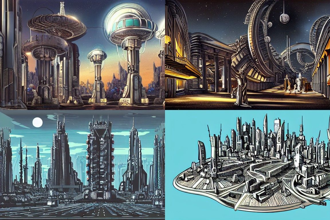 Sci-fi city in the style of Baroque