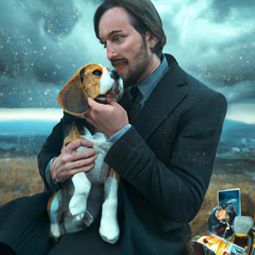 john wick with his beagle puppy - AI Generated Artwork - NightCafe Creator