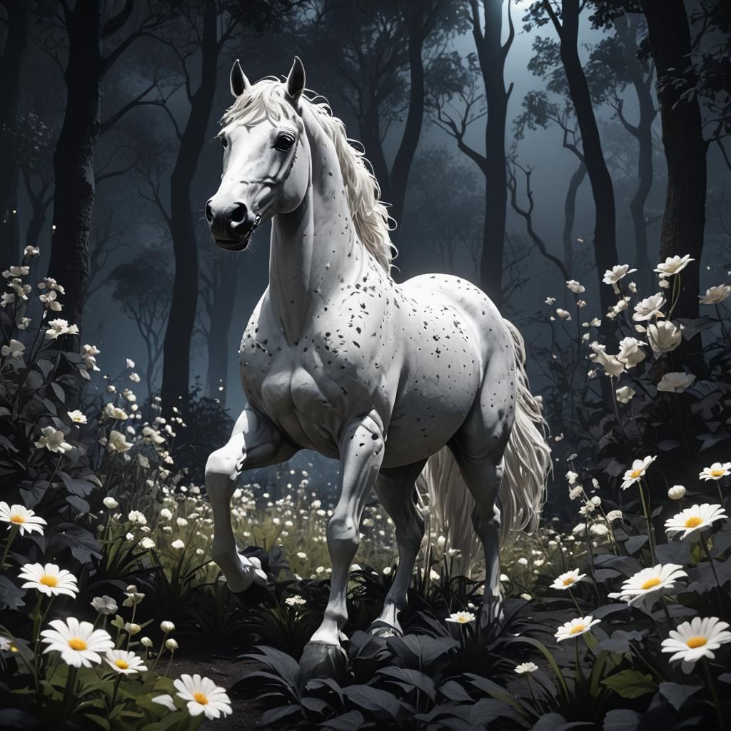 Glowy Horse in Black Flower Forest