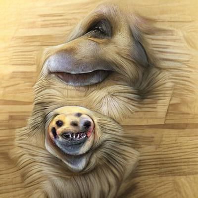 A realistic dog smiling