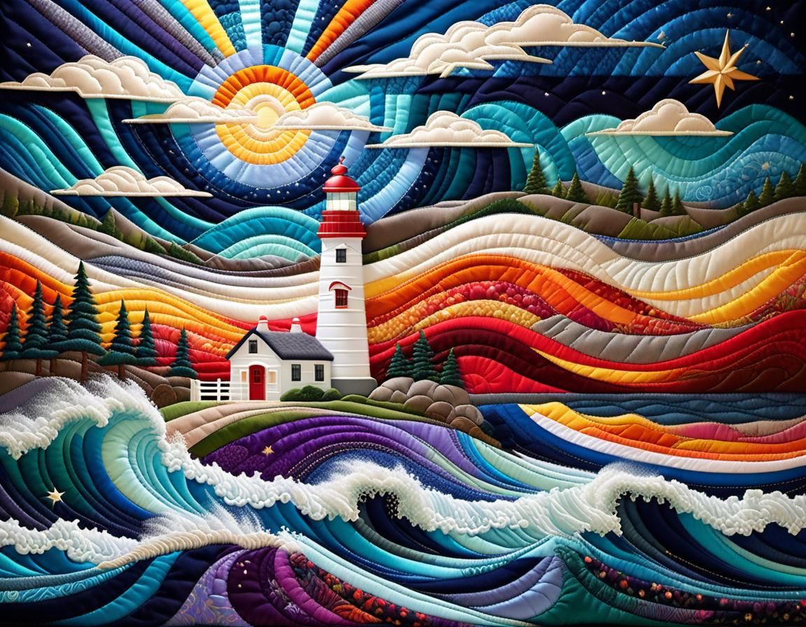 Quilted Lighthouse Scenery  by @United States Of Daan 