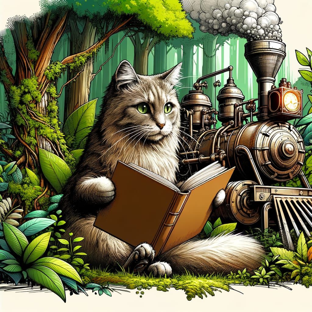 Cats 5D REALIST character in a forest , green and brown colors ...