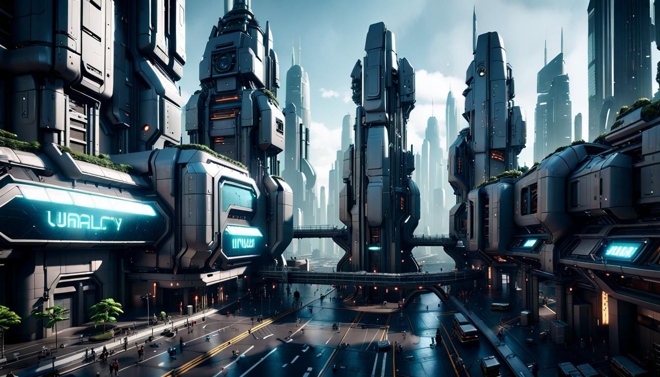 Massive futuristic city run by robots and androids - AI Generated ...