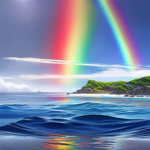 Rainbow Rainbow Rainbow over the sea at paradise beach hyperdetailed ...