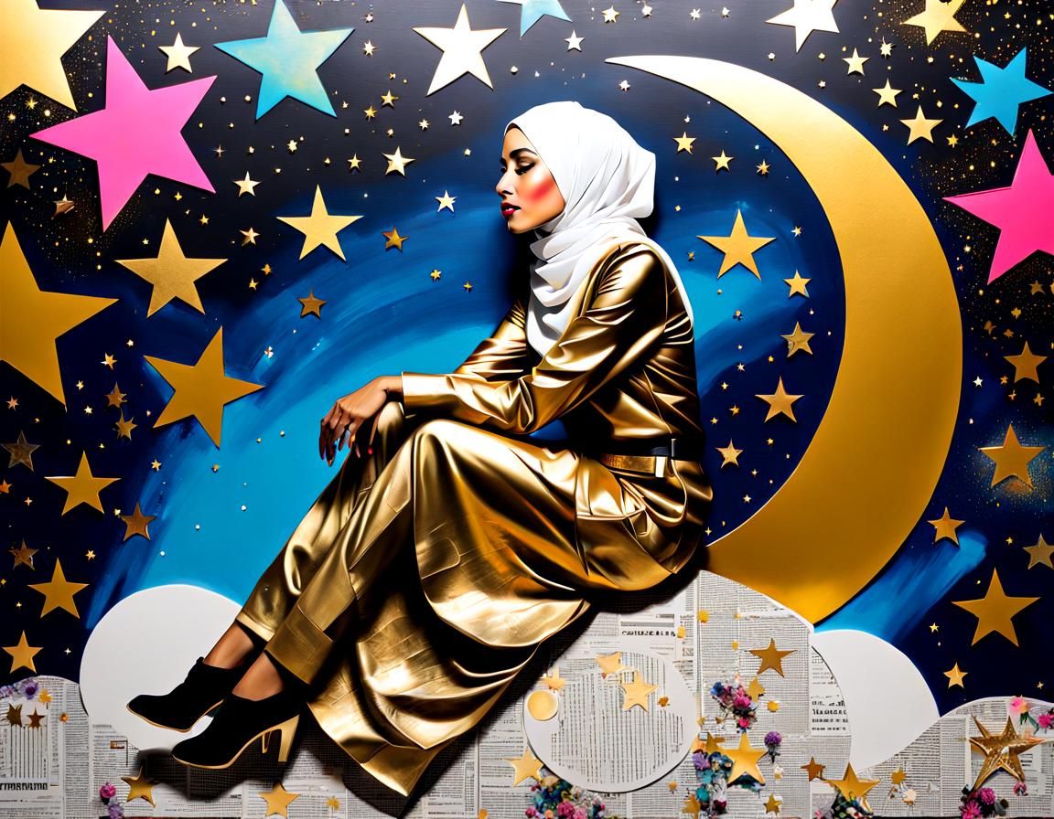 Hijabi Woman on the Moon: Graffiti Pop Art