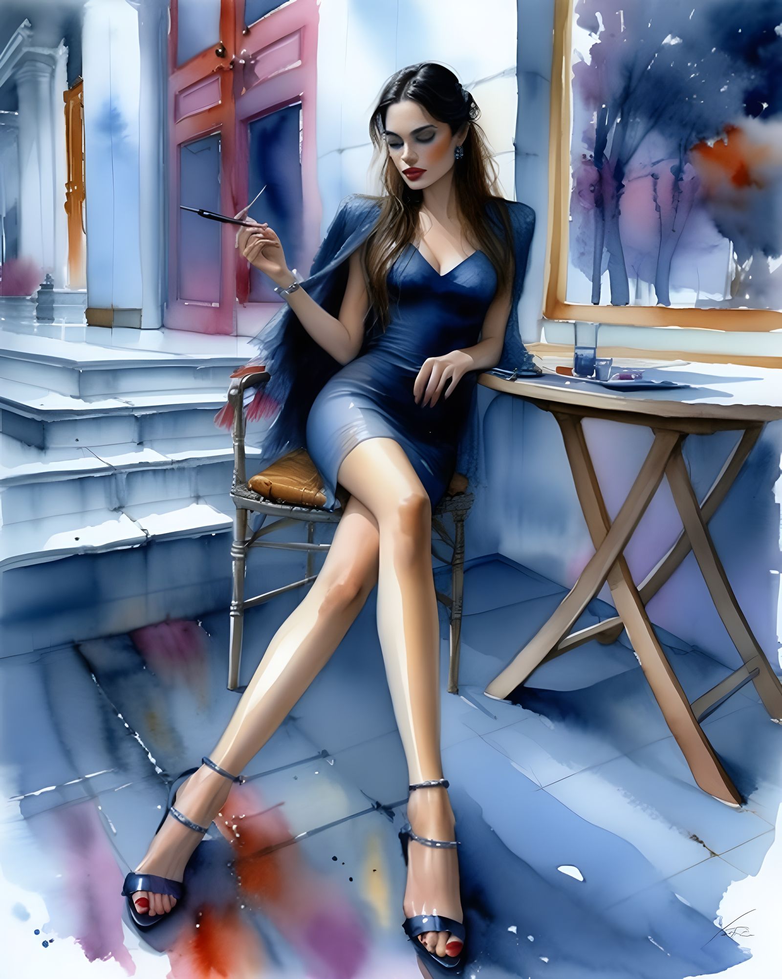 attractive woman, watercolor style