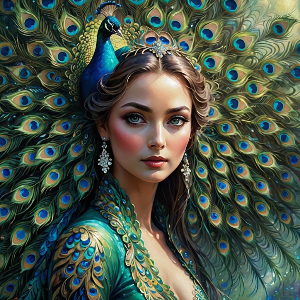 PEACOCK WOMAN MODERN ART