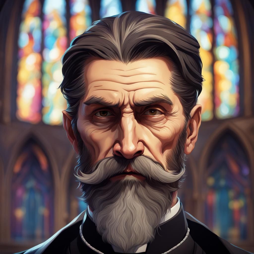 Rasputin as a well groomed priest, pnp character, moustache, short ...