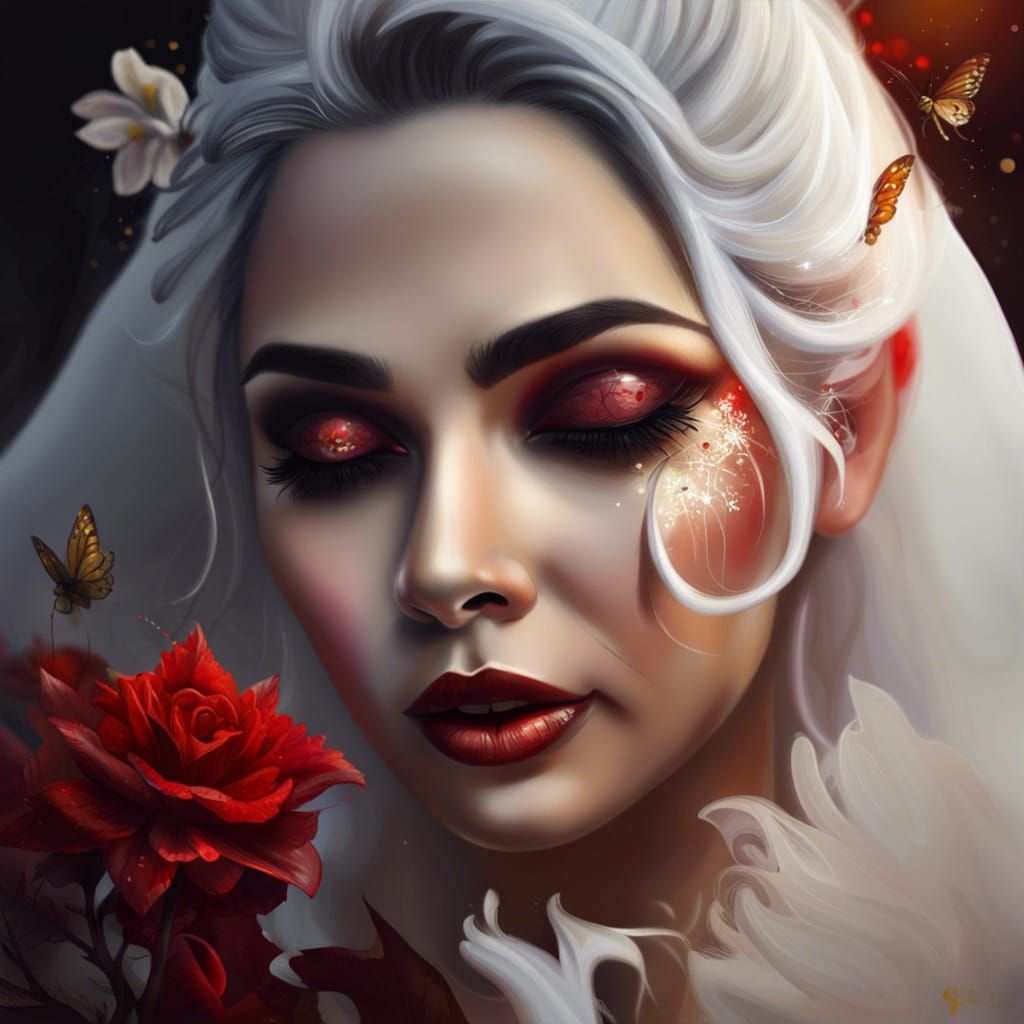 Bride , golden  eyes, , make up, red lips, kajal, flower , s...