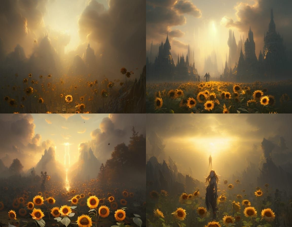 sunflower revolution heavenly sunshine beams divine bright soft focus