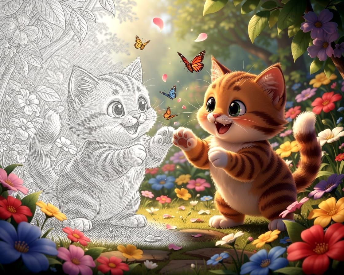 2d meets 3d. Playing Cats.  by @Ylona