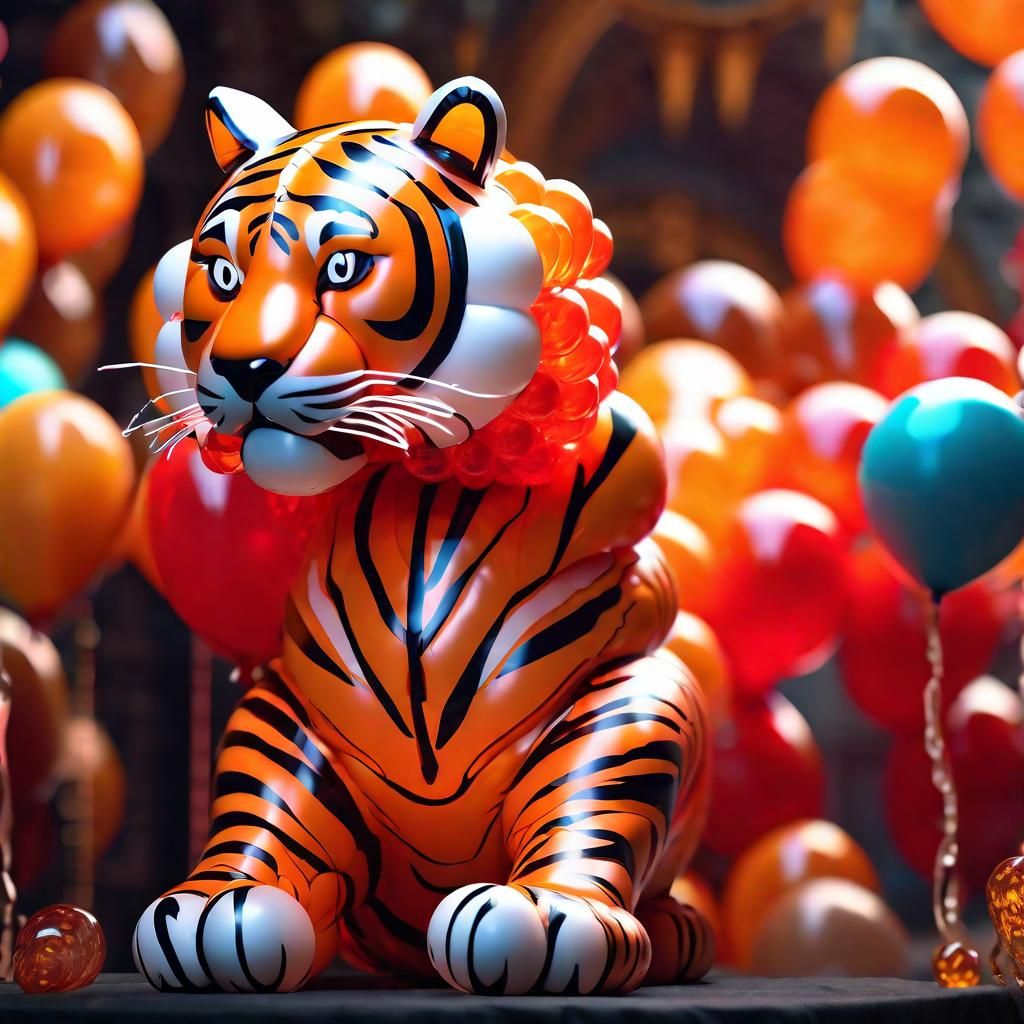 Elaborate bengal tiger made of balloons  by @BoratsChestHair