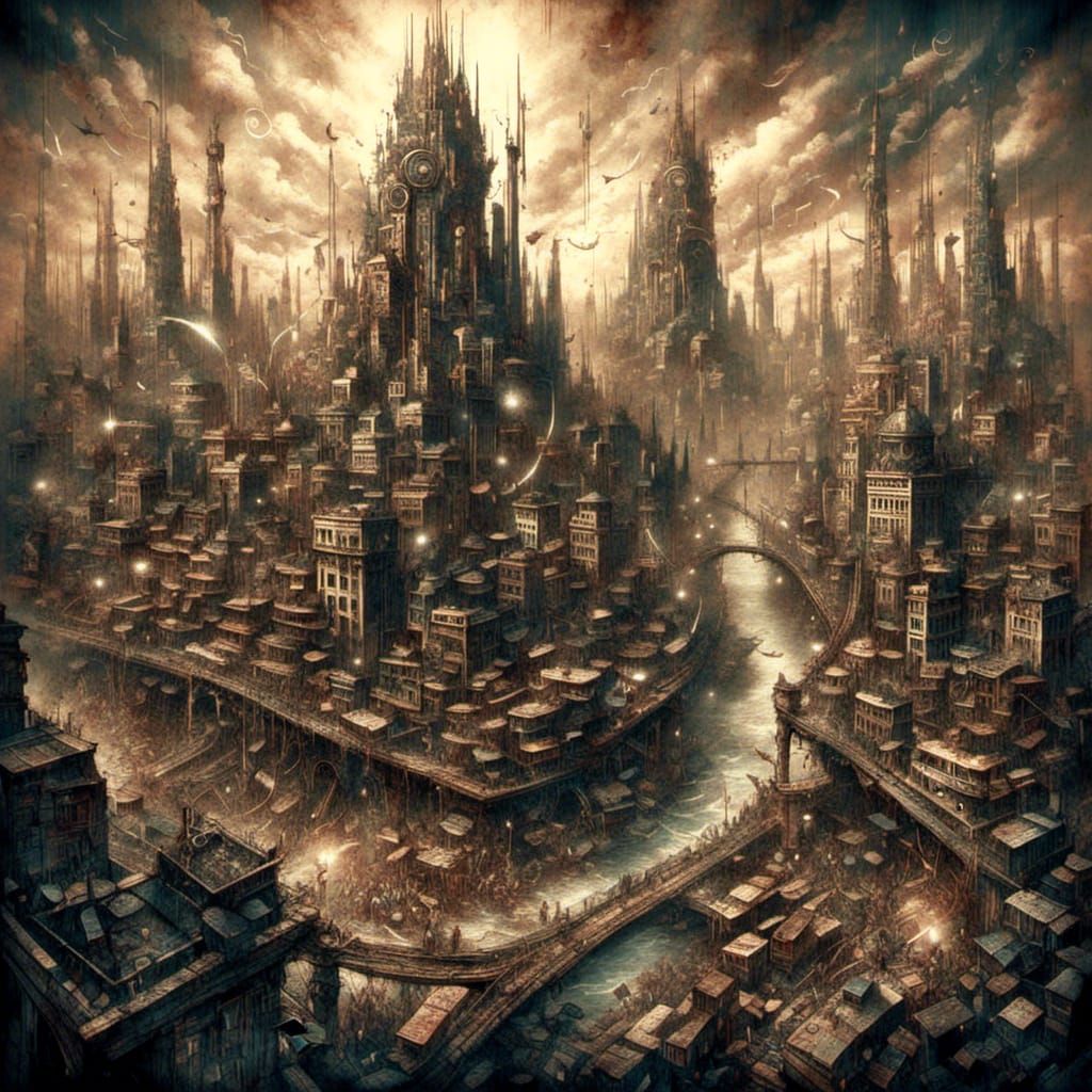 <lora:Artefact:1.0> Dystopian city