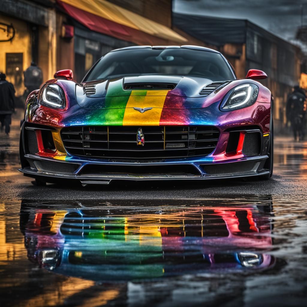 rainbow corvet drifting intricate details, HDR, beautifully ...