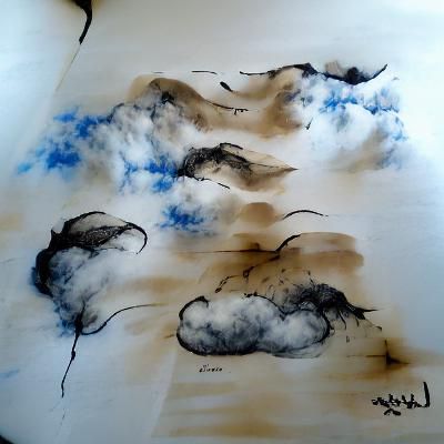 encre sur papier, les nuages