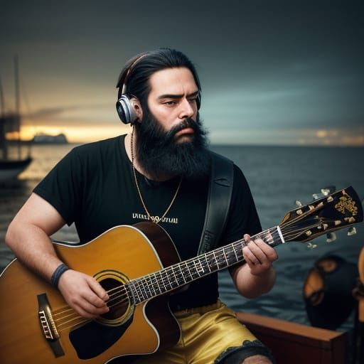 Young Singer Performs on Seaside Stage in Vibrant Oil Painti...