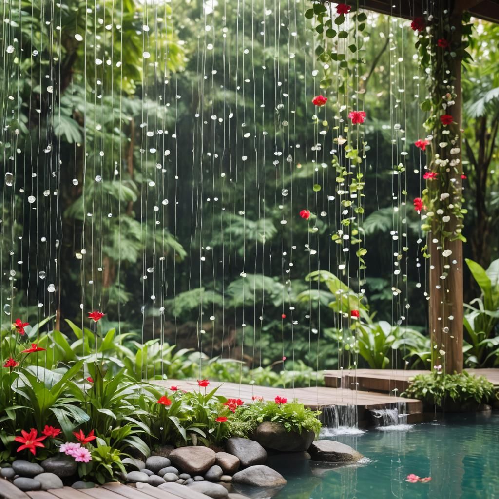Rainforest Infinity Pool with Glass Stones and Curtains