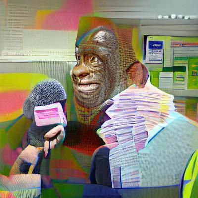 Pop art print screen of Dave Benson Phillips being interview...