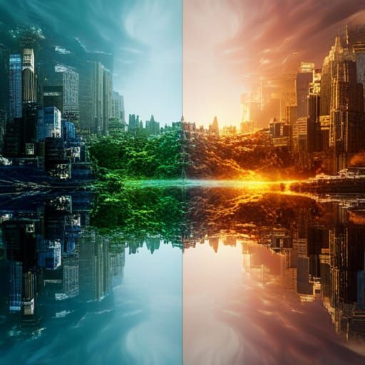 Two worlds with opposite gravities, superimposed upon each o...