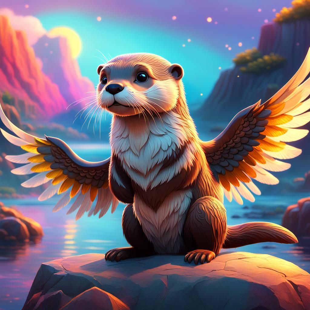 Otter with Angel Wings in Pixar-Style 3D Art
