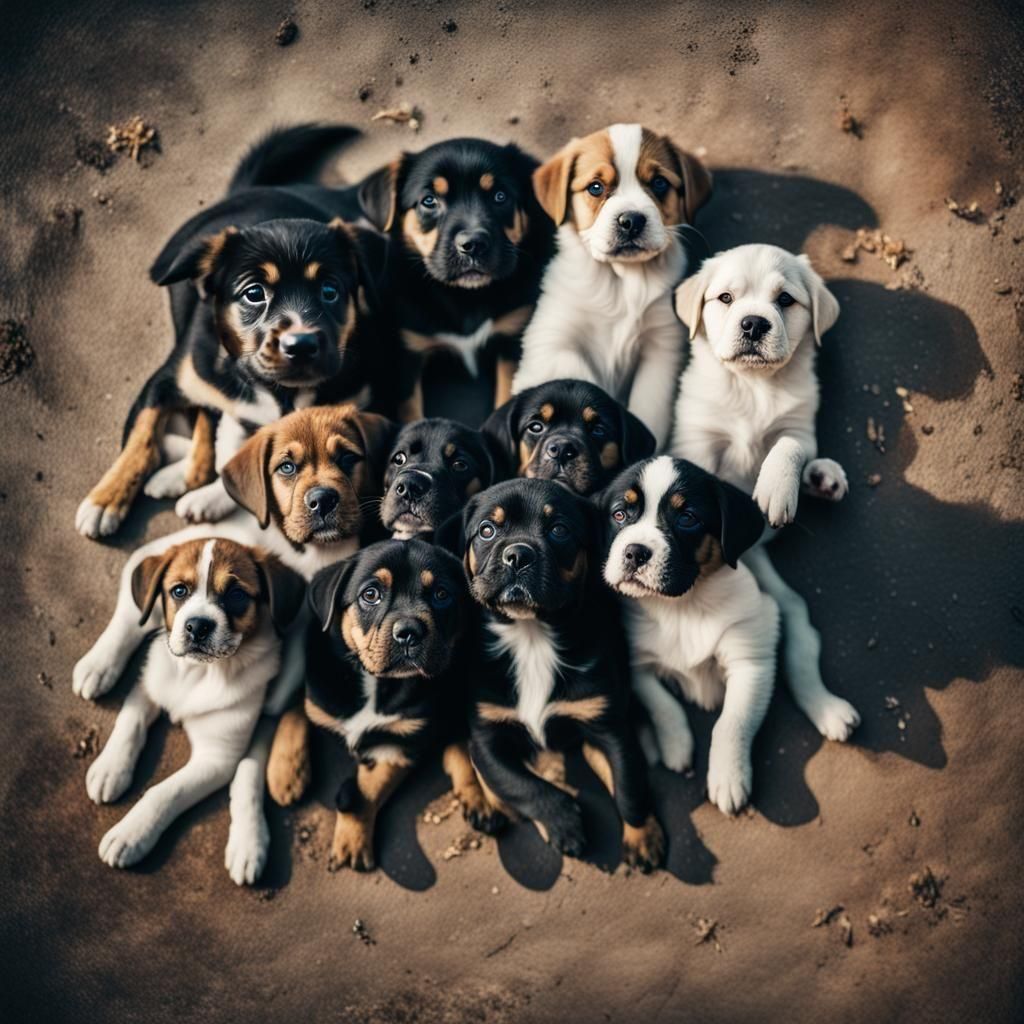 extremely cute puppies laying on the ground with different b...