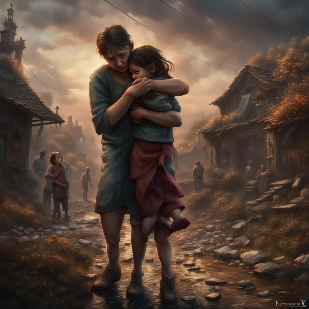 young, small girl being pulled away from her family, she out...
