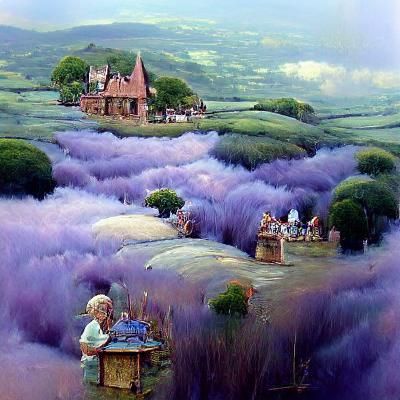 Lavender Fairy Town Oil Painting
