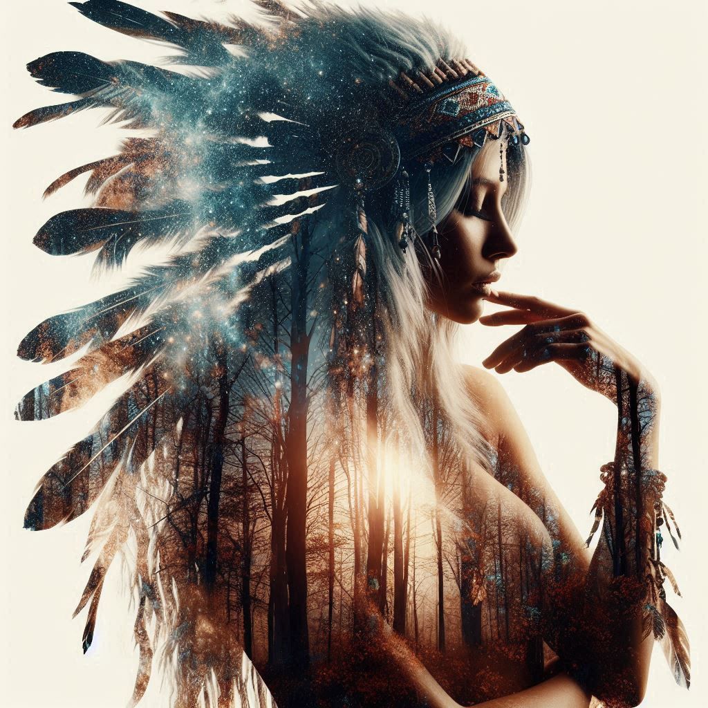 double exposure beautiful fantasy DALL-E 3 portrait landscap...