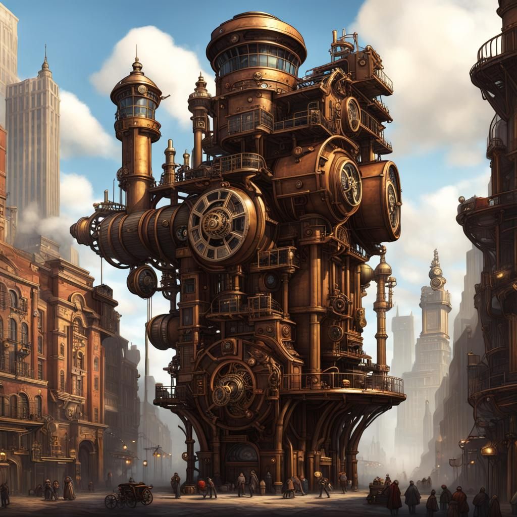 Giant Steampunk Tower City - AI Generated Artwork - NightCafe Creator