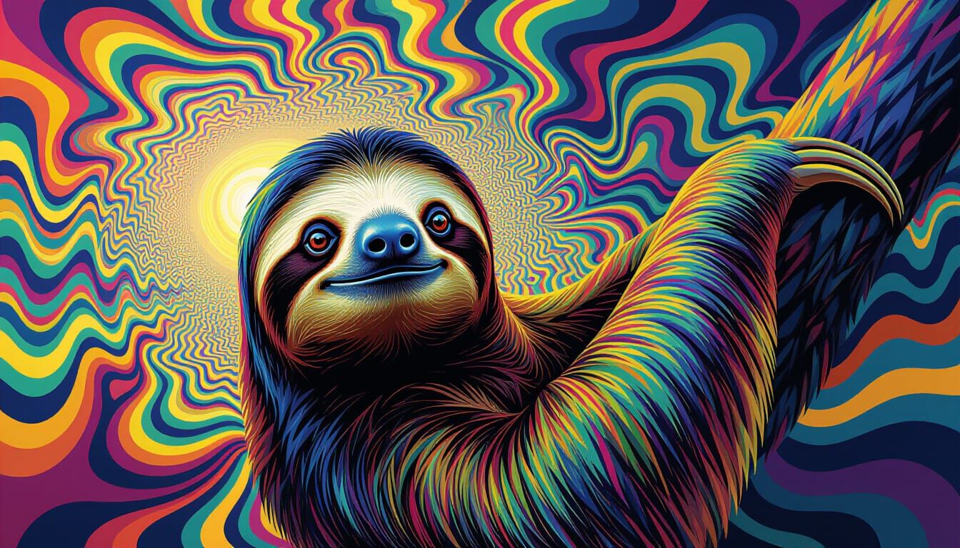 Surreal brilliantly colorful optical illusion. Sloth  by @Solfreedom