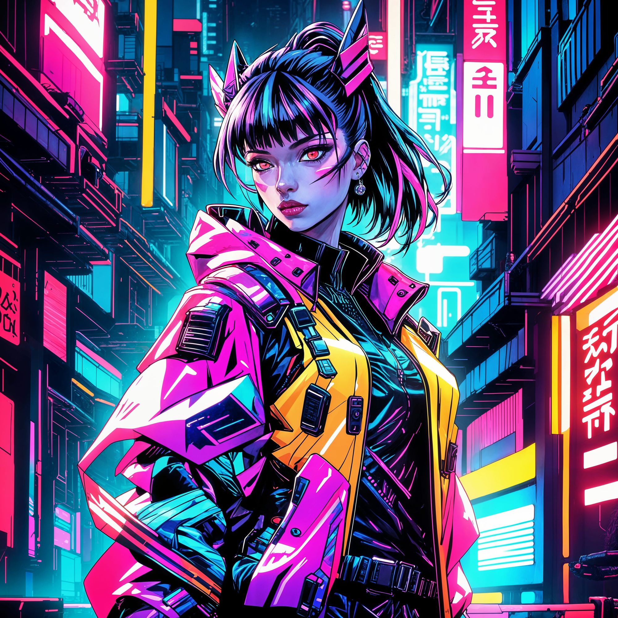 Sci-if warrior pretty girl with a cyberpunk jacket gorgeous 