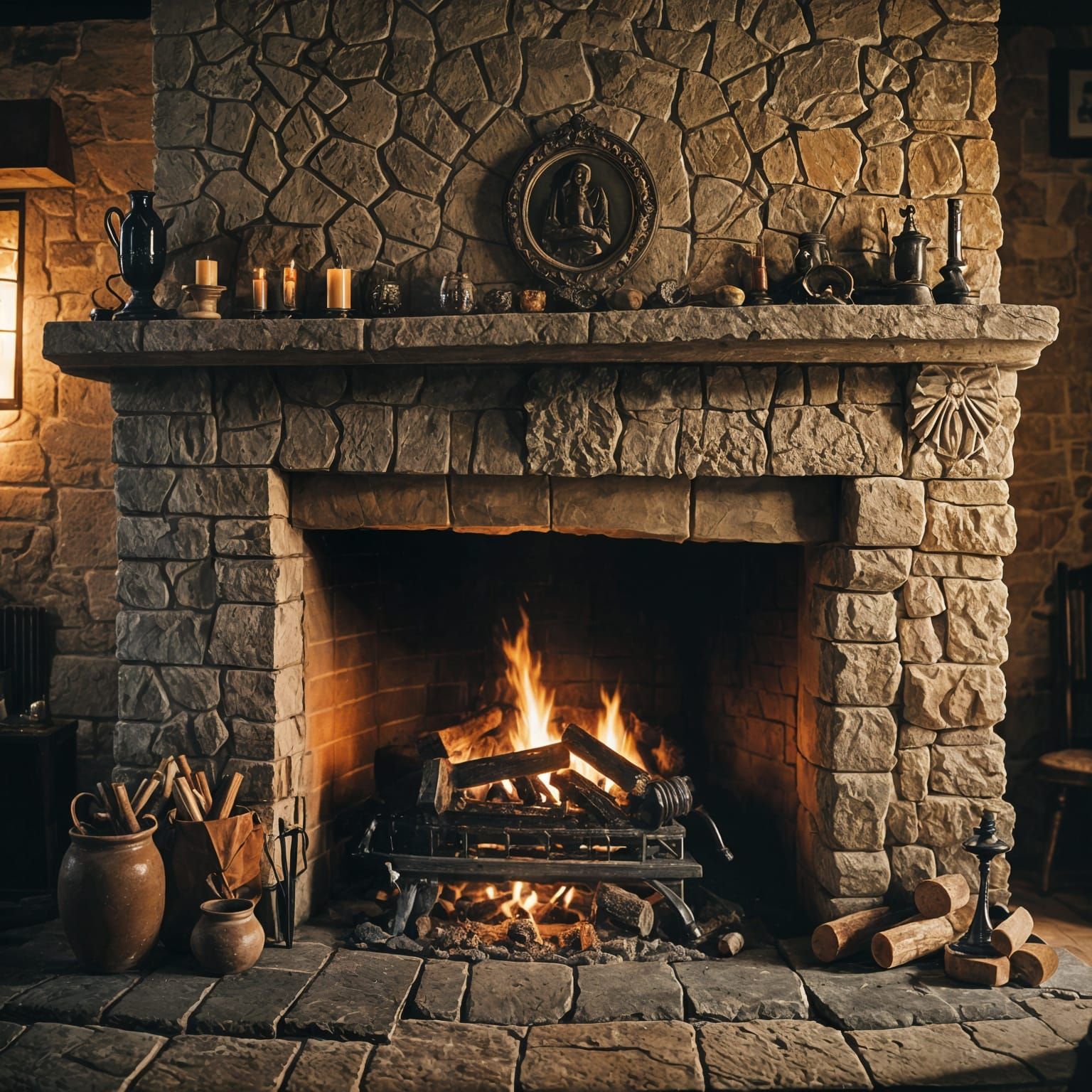 Cozy Candlelit Fireplace in Cinematic Style