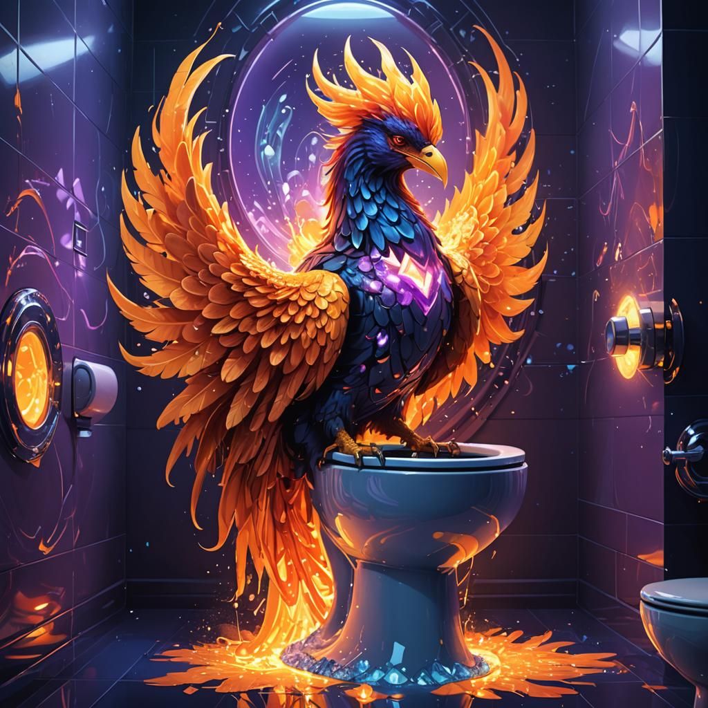 Fiery Phoenix Toileting Crystal in Sci-Fi Setting