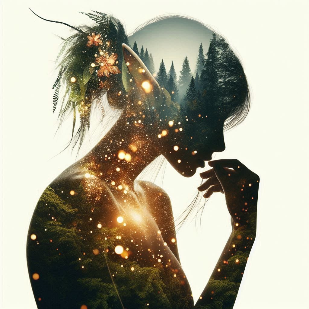 double exposure beautiful fantasy DALL-E 3 portrait landscape..