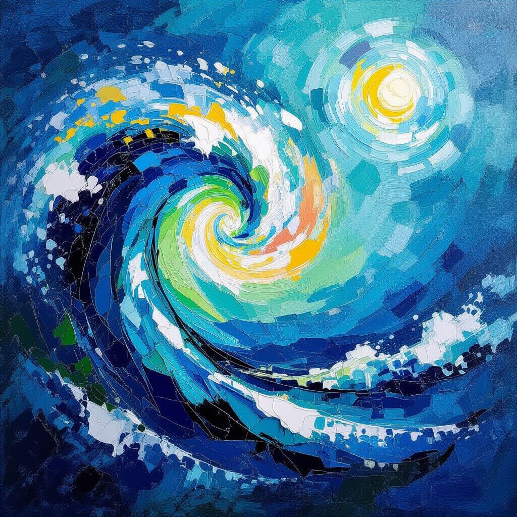 Abstract Expressionist Sea: Dynamic Blues & Greens