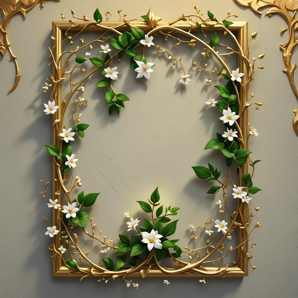 growing jasmine vine entwined around gold gilt picture frame...