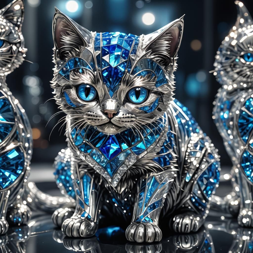 Blue and Silver Crystal Kitten