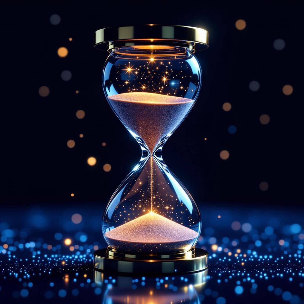 Cosmic Hourglass Flowing Stars Luxury Sci-Fi Aesthetic