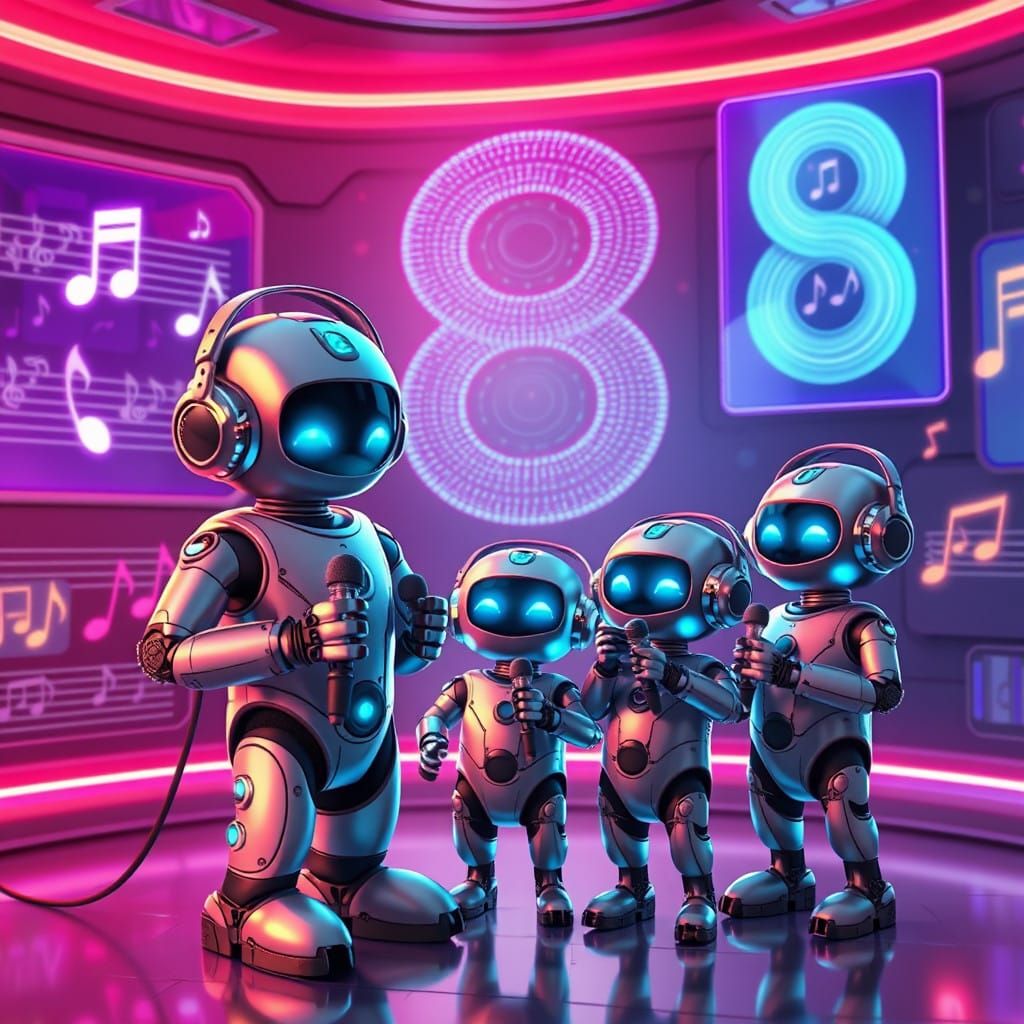 Futuristic Family of Robots Sing in Harmony