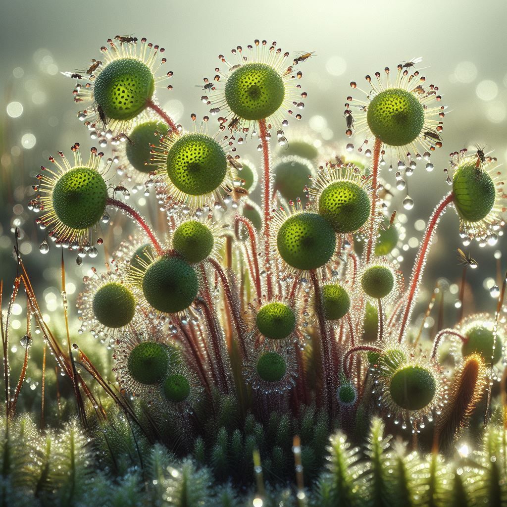 🌱 A cluster of sunny drosera (carnivorous plant)