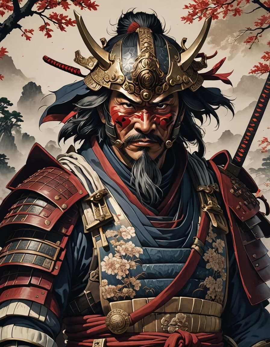 Stoic Samurai Portrait in Anime Style