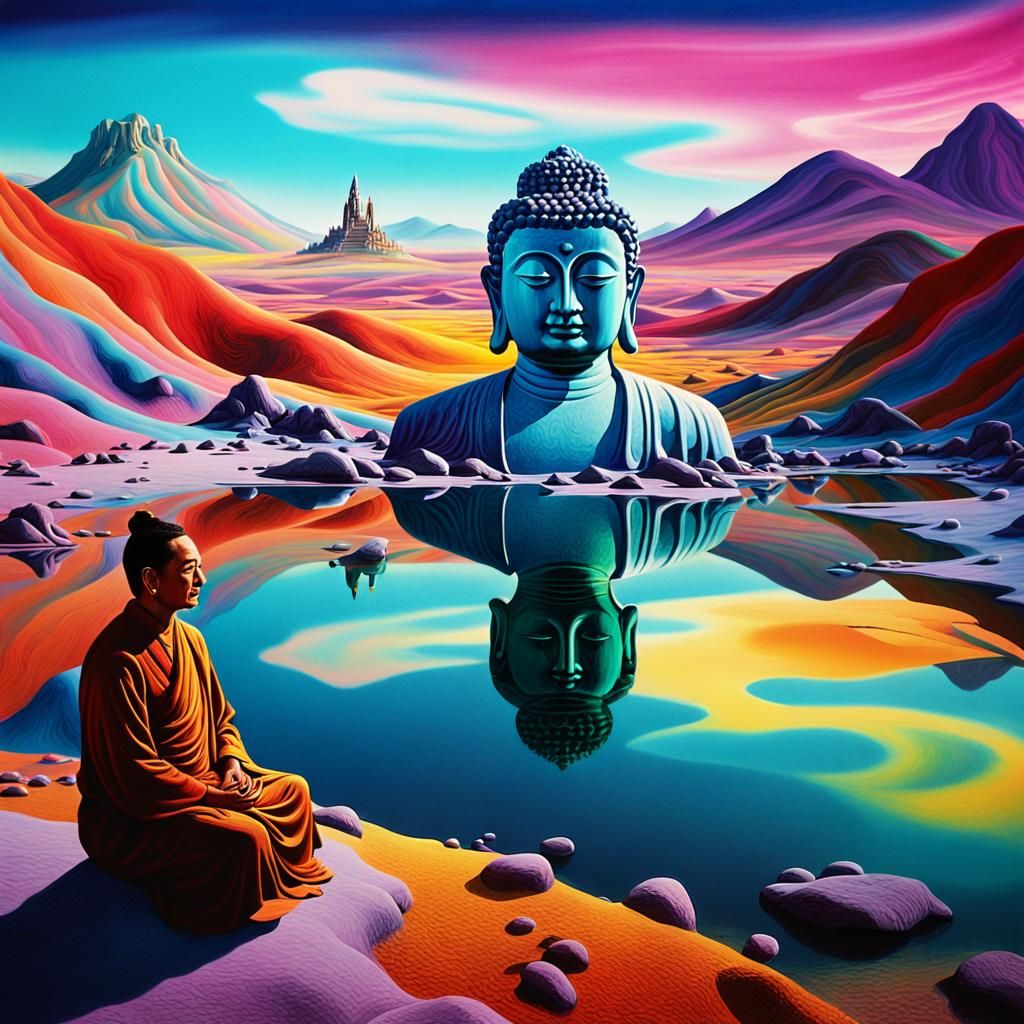 Buddha and Subhuti in a Surreal Landscape