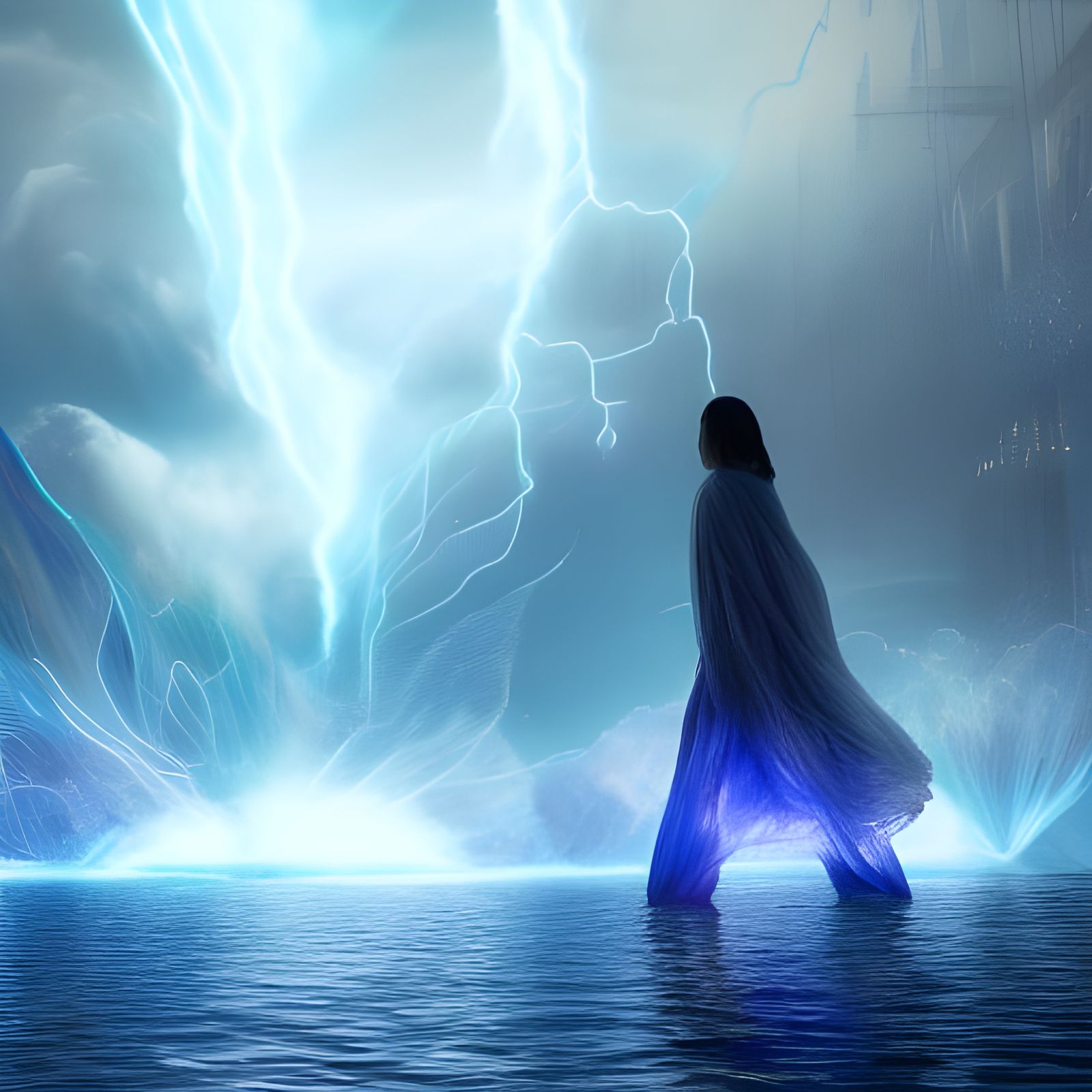 walking on electrified water AI Generated Artwork NightCafe Creator