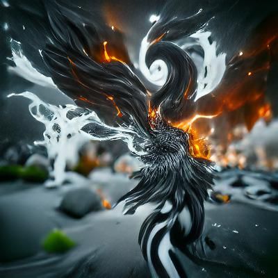 Black and white Elemental fire and wind phoenix outline aura...