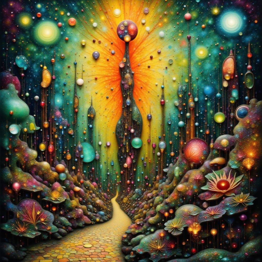 <lora:Bliss Fire:1.0> By Klimt Hundertwasser BLISS FIRE FUTURISTIC STRANGEST ARCHITECTURAL FORMS CITY LIGHTNING LIGHT CUBIC LIGHT RAYS SENSA...