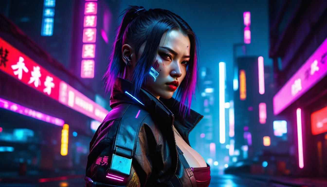 Cyberpunk 2077 wallpaper with Asian female V really close to a Rayfield ...