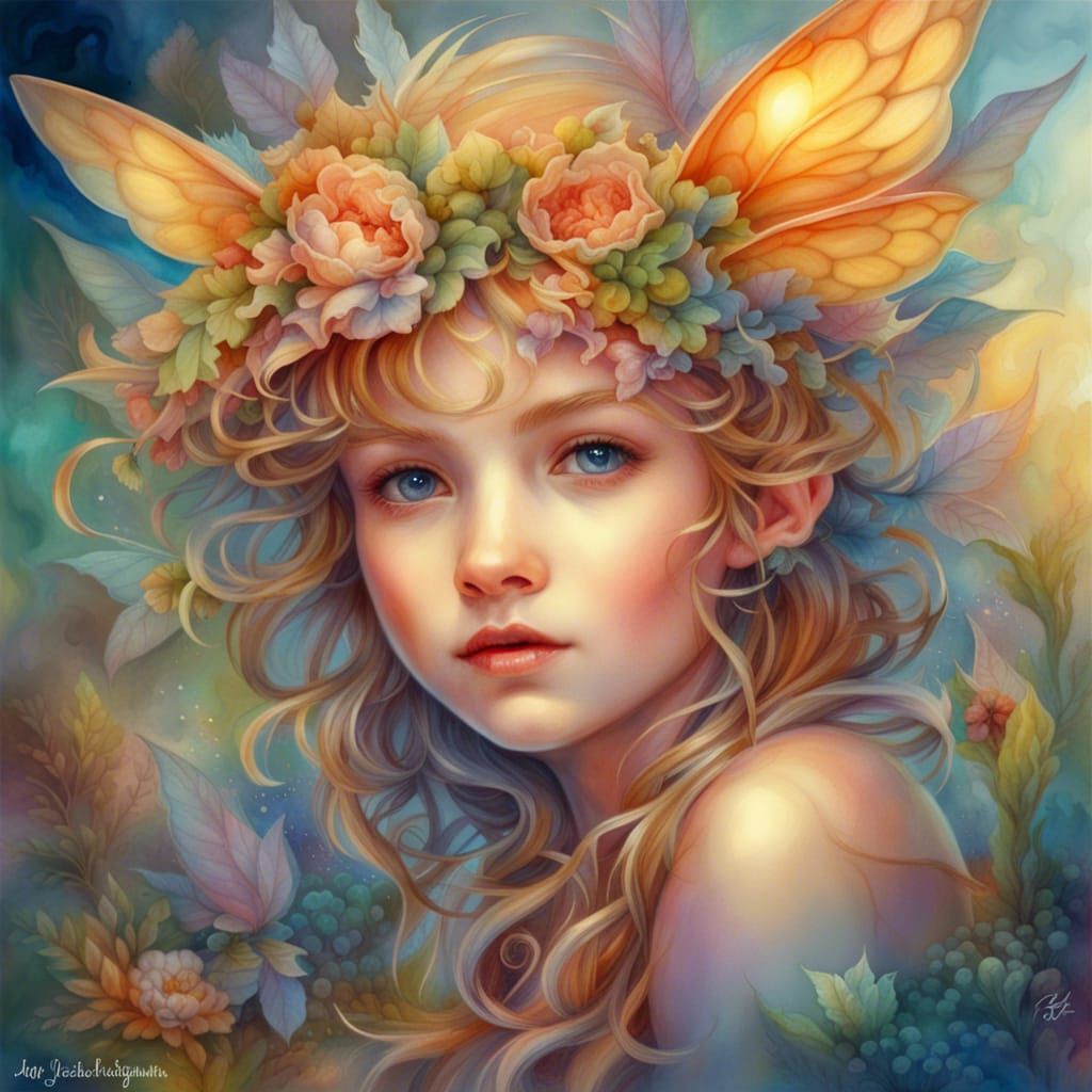 "adorable fairy portrait, fractal watercolor, digital painting , hyperrealistic, well rendered very colorful, ...  by @Kathy A Lindsey